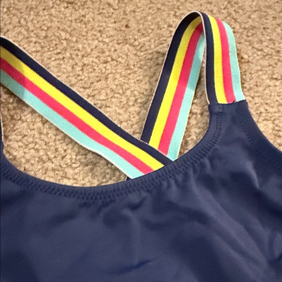Navy Blue Swimsuit with Rainbow Straps Girls 6X - Picture 2 of 3